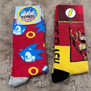 2 pairs Novelty Socks, DC The Flash and Sonic The Hedgehog